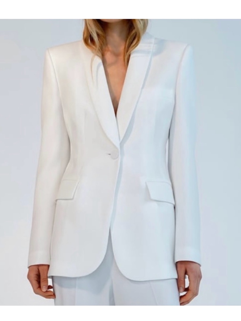 Zara White Single-Button Notch Lapel Blazer